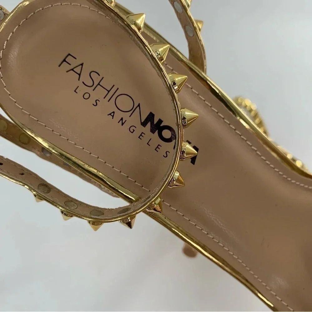Fashion Nova heels size 8.5 Brewster gold faux leather studded stilettos party - Picture 11 of 12